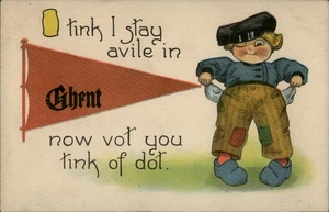 Pennant Postcard, tink I stay avile in Ghent 1914,MN Lyon County Minnesota - Picture 1 of 2