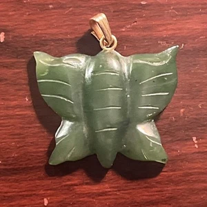 Vintage geschnitzter Jade Schmetterling 14K Gelbgold - Bild 1 von 4