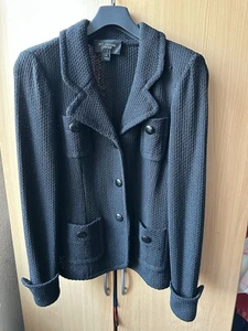 St. John Caviar Langarm Schwarz Strick Blazer Anzug Jacke Taillierte Taschen - Bild 1 von 7