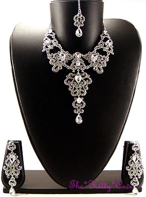 Etnico Danza Del Ventre Hollywood 4pz Argento Cristallo Sposa Set Gioielli - Immagine 1 di 4