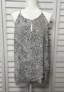 Top Tahari Estampado Leopardo Halter Capas Cerradura Sin Mangas Talla Mediana Nuevo con Etiquetas - Imagen 1 de 12
