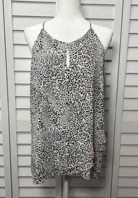 Top Tahari Estampado Leopardo Halter Capas Cerradura Sin Mangas Talla Mediana Nuevo con Etiquetas Foto 1 de 4