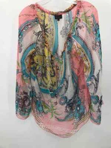 Pre-Owned Hale Bob Pink Size Medium Printed Sheer Blouse - Picture 1 of 3