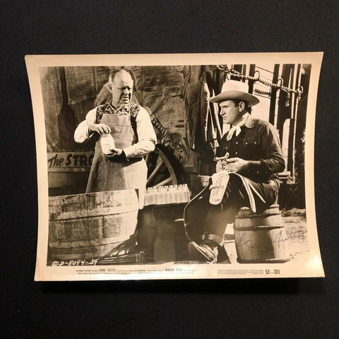 GENE AUTRY Hand Signed Autographed 8x10 B&W Photo WAGON TEAM Lobby Card Cover