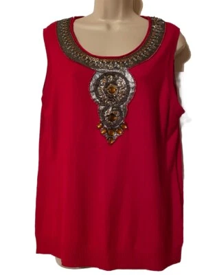 Joseph A. QU'EST-CEQUEC-EST ¿Seda? Camiseta sin mangas para mujer talla XL roja elástica con cuentas Foto 1 de 4