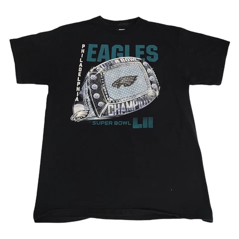 Philadelphia Eagles Sz L Shirt Super Bowl LII Champions Ring Graphic Spell Out Cover