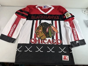 VTG Rare Starter NHL Chicago Blackhawks All Over Print 3/4 Sleeve Shirt Mens XL - Picture 1 of 11