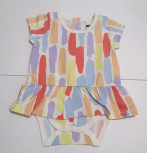 NEW GIRLS MONICA + ANDY ORGANIC PEACH YELLOW PAINT SWATCH ROMPER DRESS 6-9 M #1 - Picture 1 of 1