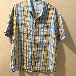 Tommy Bahama Mens Sz XXL Orange Plaid Linen Button-Down Relax Blue Vacation EUC - Picture 1 of 11
