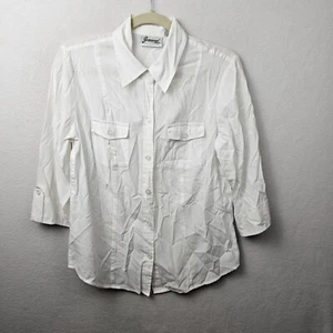 Joanna Top Woman’s Size Medium White 3/4 Sleeve Button Up Blouse - Picture 1 of 5