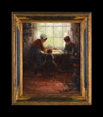 Kees Terlouw 1890-1942. École Hollandaise.  "Famille devant une fenêtre." - Photo 1/4