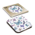 1 x Boxed Square Coasters - Vintage Colourful Butterflies  #14721