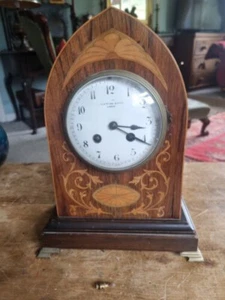 Late 19thc Mahogany Inlay Lancet Top Mantel clock BENETFINK &CO NO PENDULUM - Picture 1 of 14