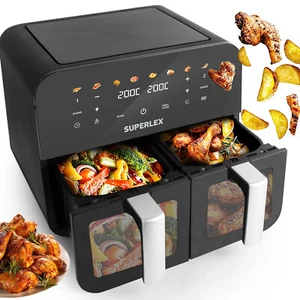 9L Dual Air Fryer 2400W Digital Cooker Oven 8-in-1 Healthy Frying Double Basket - Picture 1 of 14