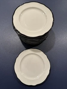Lot 10 Vtg Jackson China Scalloped Black Rim 5.5" Bread Plate Restaurantware EUC - Picture 1 of 3