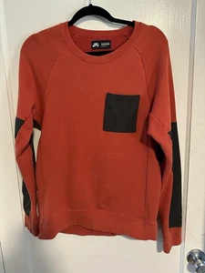 Nike SB Sweater Mens SMALL Everett Overlay Pocket Crewneck Sweatshirt Orange - Picture 1 of 8