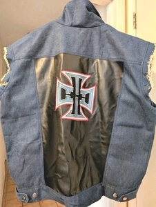 WWE Wrestling Fan Triple H Denim Vest With Leather Logo 3X 4X 5X Celeb Brand - Picture 1 of 8