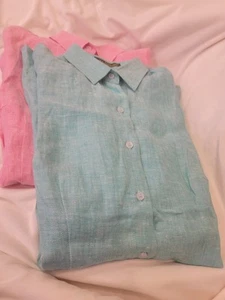 Women's Pastel Teal & Pink Button Up Long Sleeve Dress Shirts Medium TALL Lot 2 - Picture 1 of 7