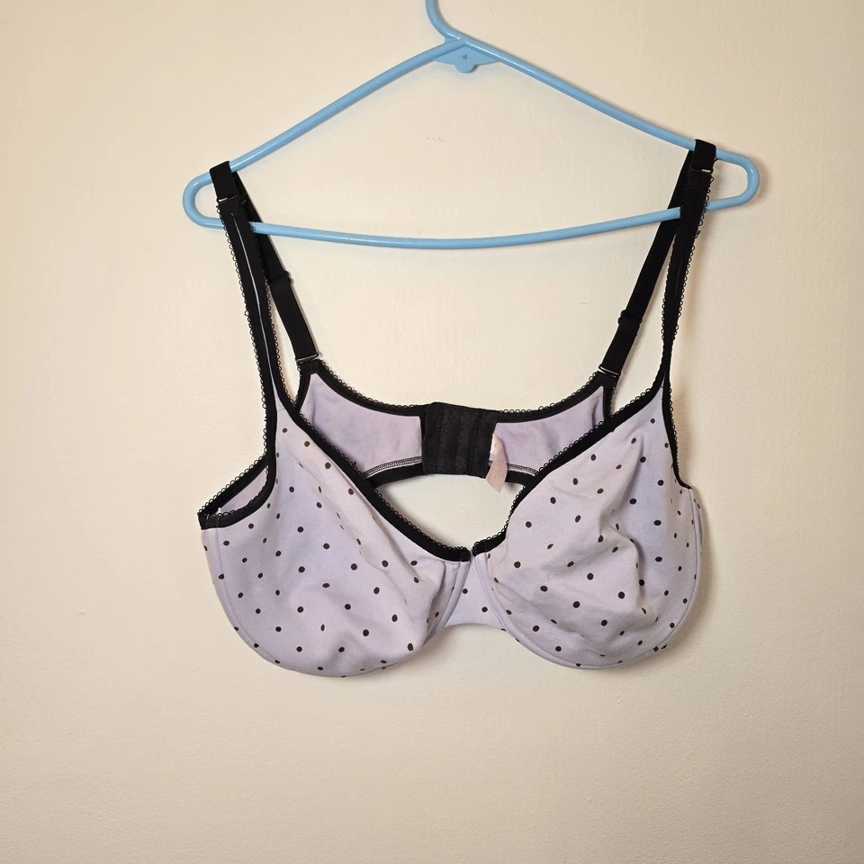 Cacique Plunge Womens 42DD Black white Polka Dot Bra Underwire french balconette - Image 1 of 4