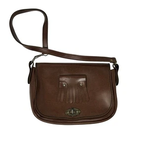 Vintage 70er Jahre braun Kunstleder Schultertasche Handtasche Kiltie Fransen - Bild 1 von 7