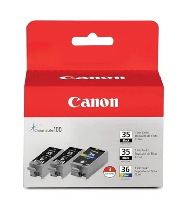 Original Canon PGI-35 + CLI-36 - 2 cartuchos negros y 1 color - 3 tanques de tinta OEM Foto 1 de 4