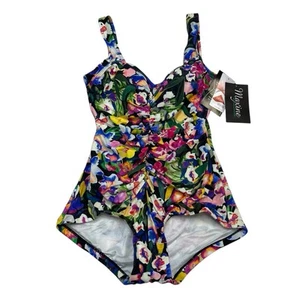 Maxine Of Hollywood Swimsuit Womens 10 Tropical Floral One Piece Shirred Resort - Picture 1 of 5