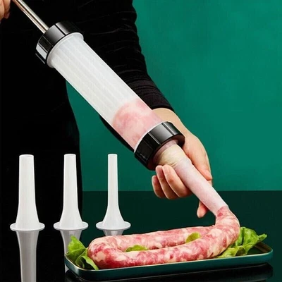 Manual Sausage Machine Meat Stuffer Filler Salami Maker & Funnel Kitchen Tool - Image 1 of 4
