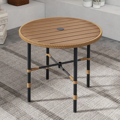 YINTATECH Outdoor Wicker Round Dining Table Tabletop with 2.2" Umbrella Hole - Image 1 of 4