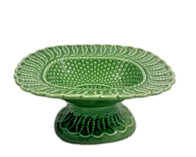 Vintage Comport Green Majolica Style Pedestal Dish Pottery, Portugal. #489 - Image 1 of 4