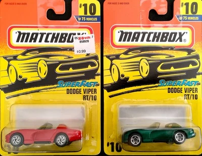 Matchbox Superfast #10 Dodge Viper RT/10 x2  LC's  red & green - Image 1 of 2