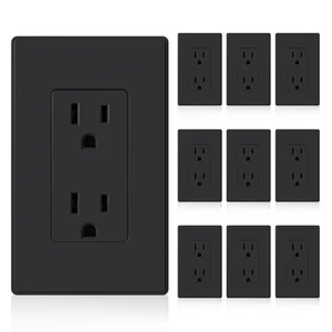 ¡NUEVO EN CAJA! Paquete de 10 tomas de corriente eléctricas estándar de pared negras mate 15A 125V - Imagen 1 de 6