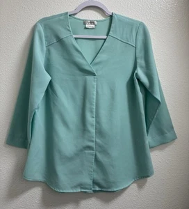 Van Heusen Blouse VNeck 3/4 Sleeve Lightweight Blue Womens Small - Picture 1 of 7