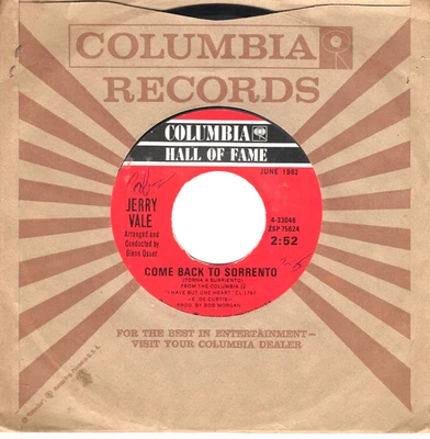 Jerry Vale:    Come Back To Sorrento / 'O Sole Mio .. 45 RPM 9302 - Image 1 of 3