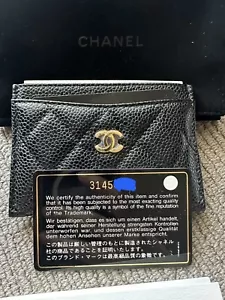 Chanel Black / Gold Caviar Classic Card Case Holder Wallet Authentic CC - Picture 1 of 9