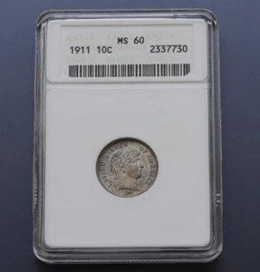 1911 Barber Dime 10C ANACS MS60 Soapbox Holder Liberty Head Mint State Coin - Picture 1 of 4