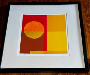 AMAINA Sunset Signed Lithograph Ikea 1999 Matted Vintage Wall Art Glass Framed - Picture 1 of 10
