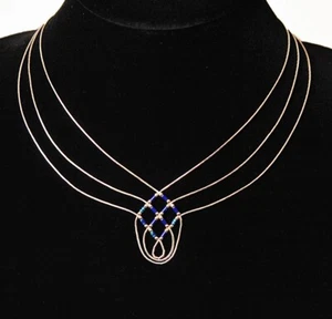 Native American Natural Azurite & Liquid Silver "Basket Weave" 3-Strand Necklace - Picture 1 of 3