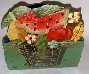Antique French Folk Art Tole Painted Planter Cache Pot Jardiniere c.1850 Signed - Picture 1 of 10