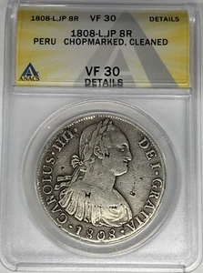 1808-L,JP Peru 8 Reales ANACS VF 30 Details Chopmarked W5 - Picture 1 of 2