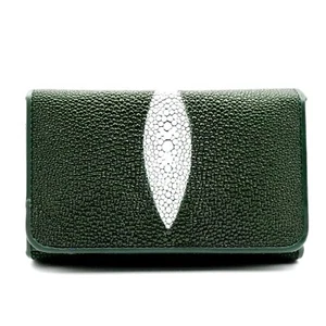 New Green Genuine Leather Ray Skin Women Tri-fold Mini Clutch Wallet Coin Purse. - Picture 1 of 12