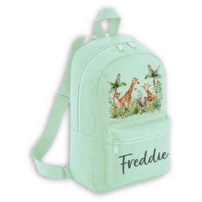 GROOVY INKS LTD Personalisierter Mini-Rucksack Dschungel Safari Schulanfang Kinder individuell Kindergartentasche