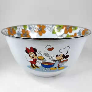 Disney Metal Enamelware Bowl Summertime BBQ Mickey Minnie Donald Daisy Goofy 9” - Picture 1 of 8