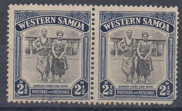 SAMOA 1948 2½d. BLACK & BLUE USED PAIR (ID:237/D52173) - Imagem 1 de 1