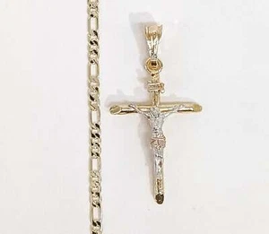 Collar de cadena colgante crucifijo crucifijo enchapado en oro de 3 mm para hombre y mujer Oro Cruz Cadena - Imagen 1 de 6