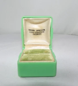 Light Green Celluloid Plastic Ring Presentation Box Meier Jewelers Detroit Vtg. - Picture 1 of 19