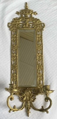 Aplique de pared espejo dorado latón ornamentado obras de arte Glo-Mar de colección pez tiene capacidad para 2 velas Foto 1 de 4