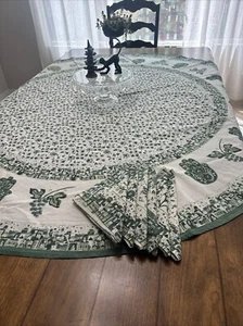 Judaica TableCloth Round Green/cream & 6 Napkins - Picture 1 of 8