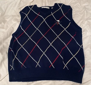VINTAGE John Ashford Golf Men's Navy Blue Argyle Sweater Vest Pullover - Picture 1 of 5