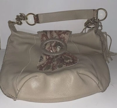 Bolso de Hombro CHI By Falchi Cartera Hobo Cuero Beige Piel de Serpiente Borde Magnético/Crebilla Foto 1 de 4