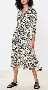 Oasis Beige Black Zebra Animal Print Tiger Midi Flirty Hem Dress 12 Ws £56 RARE - Picture 1 of 10